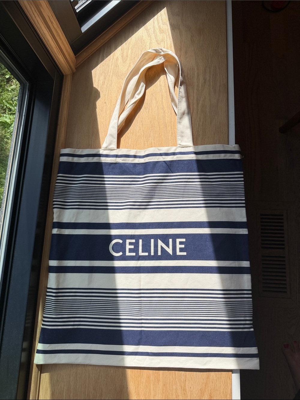 Celine Navy and Cream Striped Canvas Shopper Tote - Picture 1 of 4